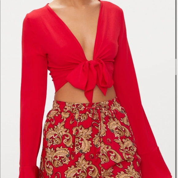 Red Pretty Little Thing Tie Top - NEVER WORN - Picture 1 of 1